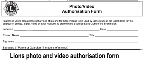 Lions International Photo authorisation form